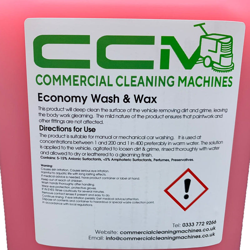 Commercial Cleaning Machines Cleaning Chemicals CCM Economy Wash and Wax - 5 Litres - Cleans and Waxes In One Solution 722777681182 00146/5 - Buy Direct from Spare and Square