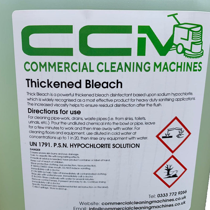 Commercial Cleaning Machines Cleaning Chemicals CCM Thickened Bleach - 5 Litres - Hypochlorite Solution 722777681328 94020/5 - Buy Direct from Spare and Square