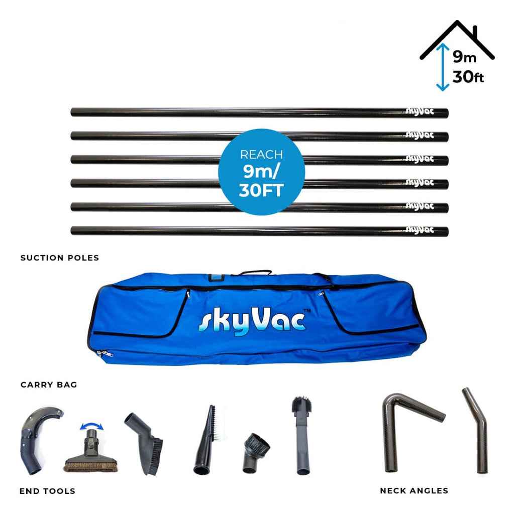 skyVac Internal Suction Pole Set - 44mm Carbon Fibre Internal Cleaning Kit Upto 40ft - Commercial Cleaning Machines Ltd