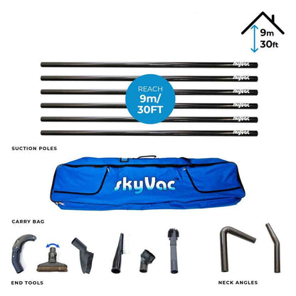 skyVac Internal Suction Pole Set - 44mm Carbon Fibre Internal Cleaning Kit Upto 40ft - Commercial Cleaning Machines Ltd
