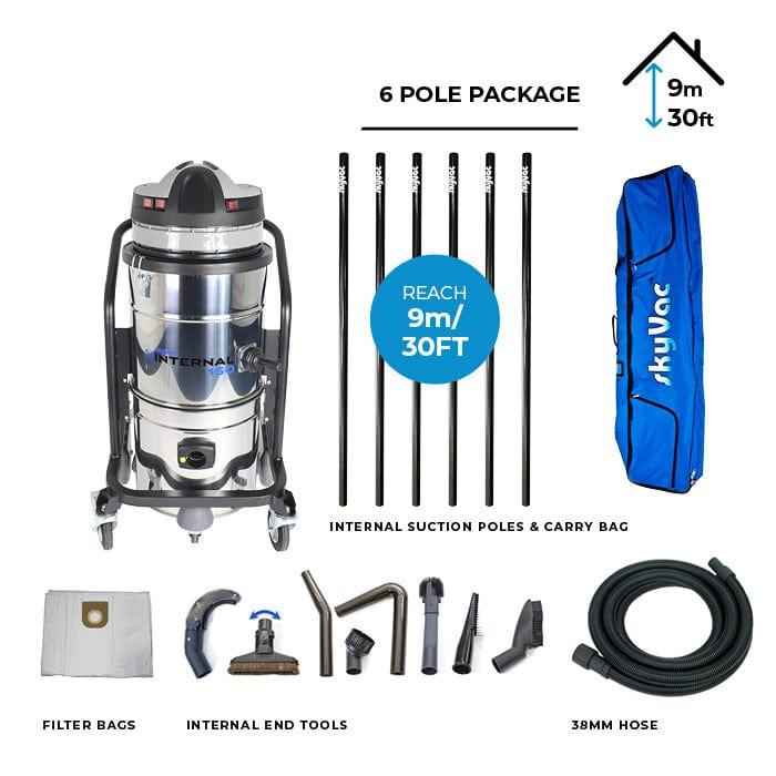 skyVac Internal 150 With High Reach Telescopic Suction Pole or Push Fit Poles - Commercial Cleaning Machines Ltd