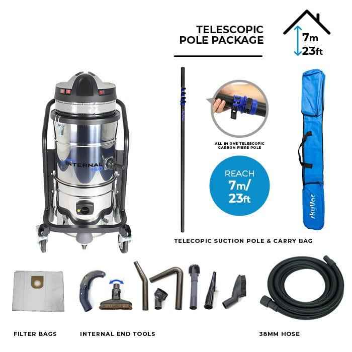 skyVac Internal 150 With High Reach Telescopic Suction Pole or Push Fit Poles - Commercial Cleaning Machines Ltd