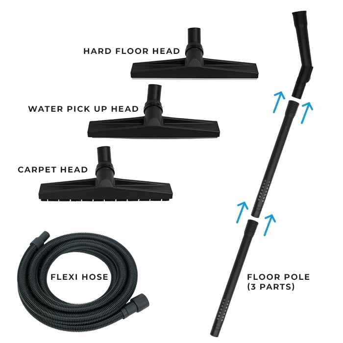SkyVac Wet and Dry Floor Kit with 3m Hose and Three Floor Heads