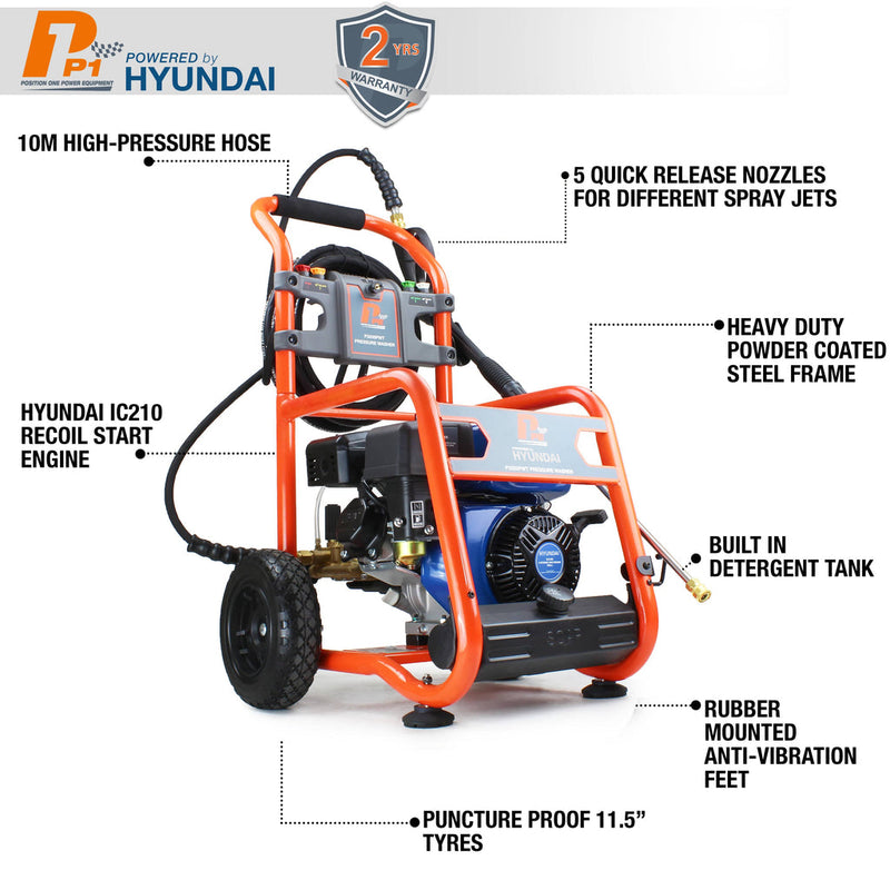 Hyundai Pressure Washer P1 P3200PWT Hyundai Petrol Pressure Washer - 3200psi 11lpm P3200PWT - Buy Direct from Spare and Square