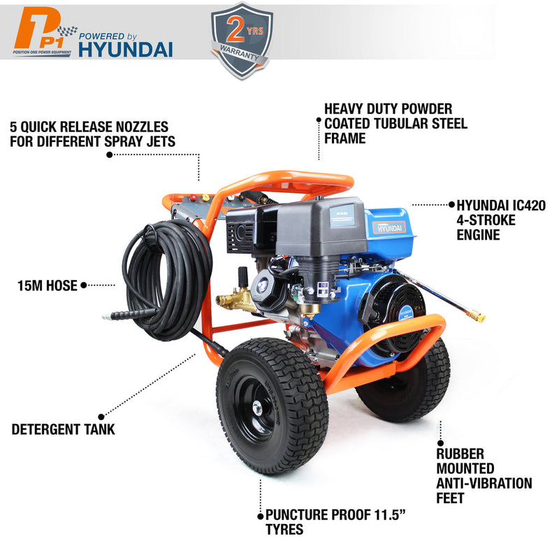 Hyundai Pressure Washer P1 P4200PWT Hyundai Petrol Pressure Washer - 4200psi 15lpm 0600231974387 P4200PWT - Buy Direct from Spare and Square