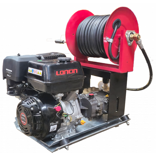 Maxflow Industrial Pressure Washer - Loncin G420 21 LPM Powerwasher Skid Frame + 30M Reel