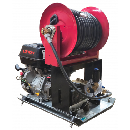 Maxflow Industrial Pressure Washer - Loncin G420 21 LPM Powerwasher Skid Frame + 30M Reel