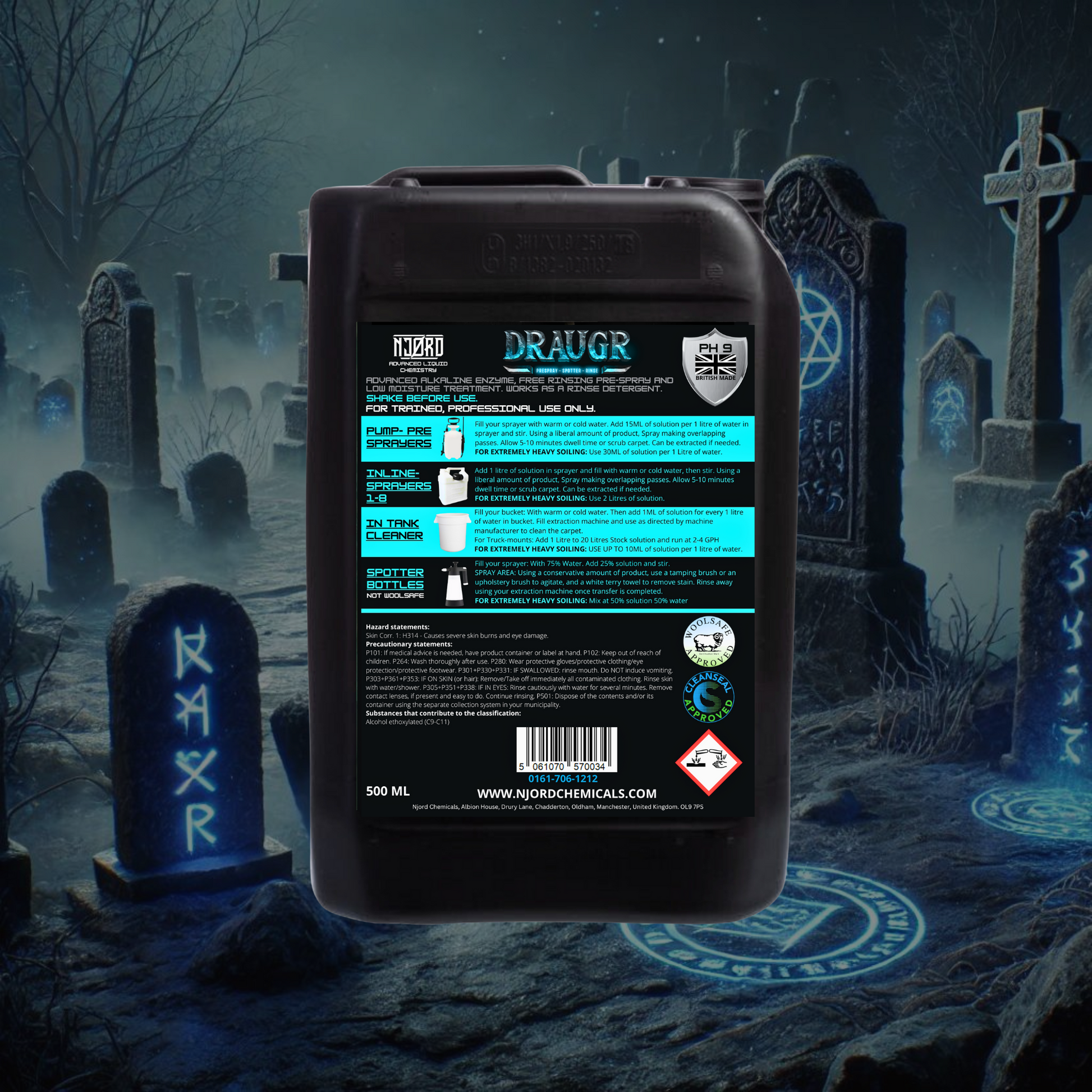Njord Drauger MKII 6l - Woolsafe Pre Spray Spotter & Rinse With Deodoriser - Cleaning Chemicals