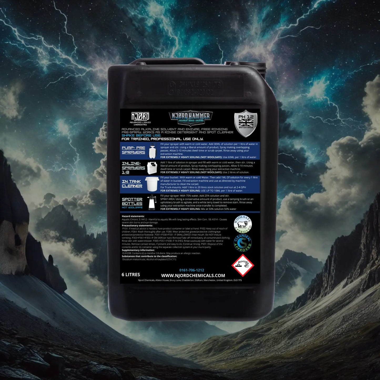 Njord Hammer 6l - Woolsafe Pre Spray Spotter & Rinse With Deodoriser - Cleaning Chemicals
