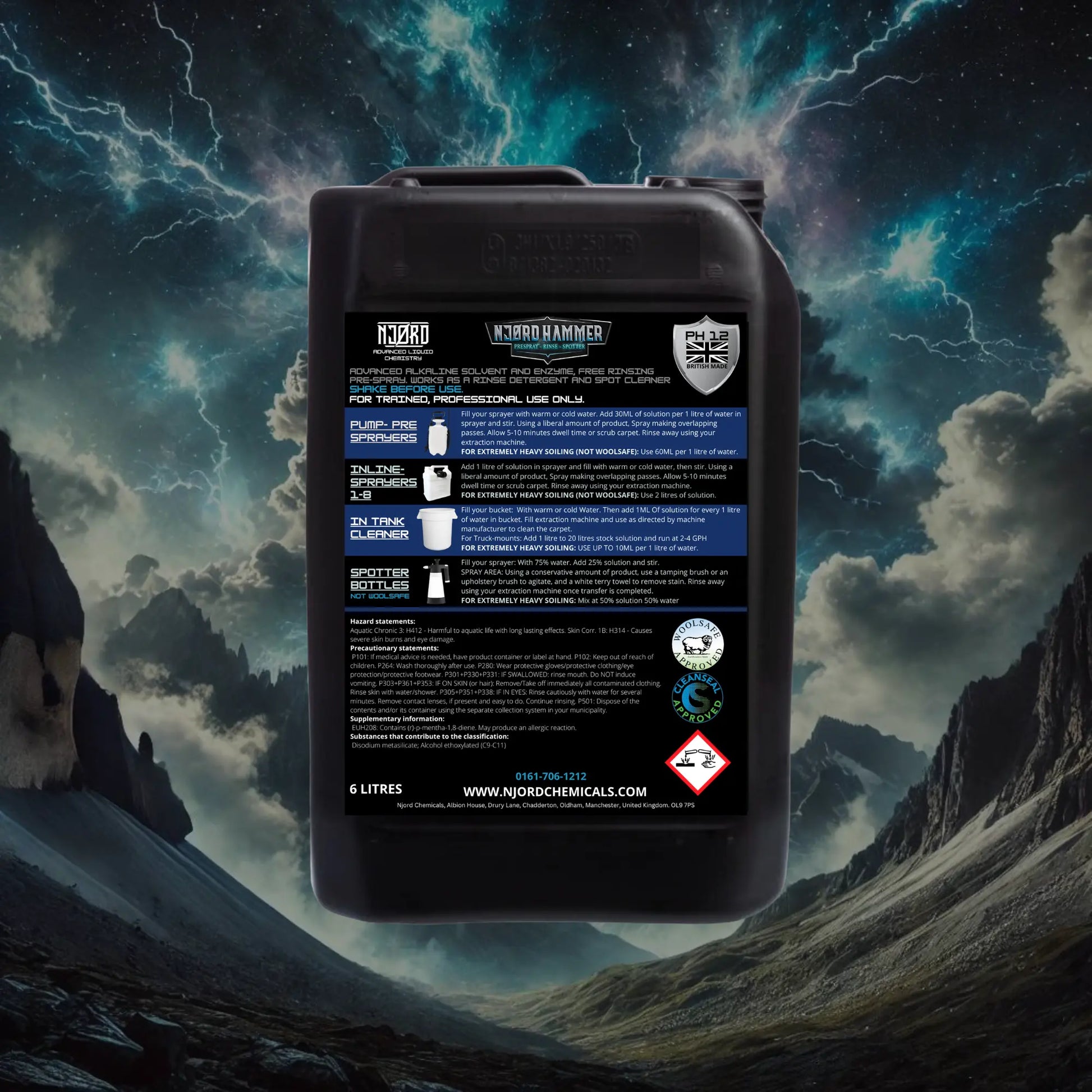 Njord Hammer 6l - Woolsafe Pre Spray Spotter & Rinse With Deodoriser - Cleaning Chemicals