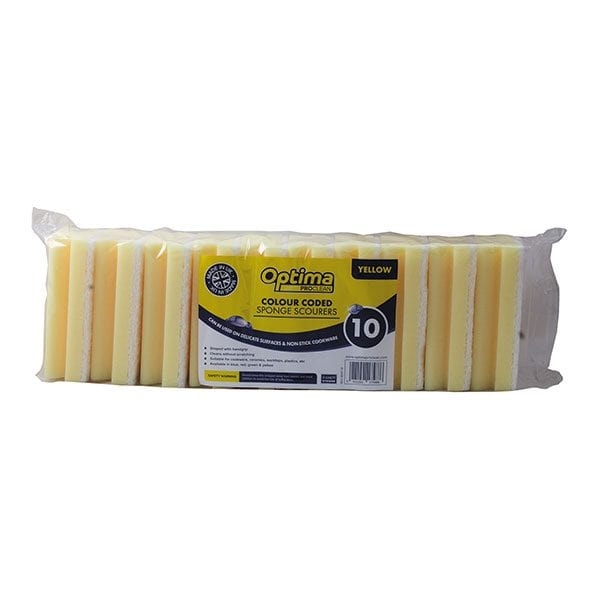 Spare and Square Scouring Pads Yellow Optima Proclean Sponge Scourers - Pack of 10 - Colour Coded 854Y.10 - Buy Direct from Spare and Square
