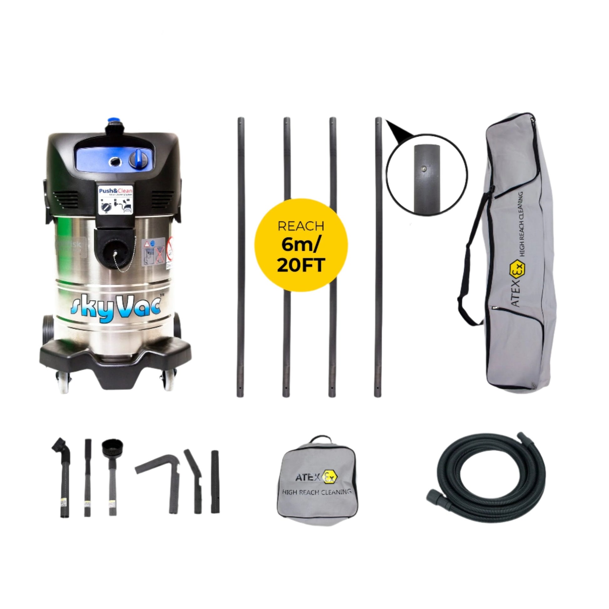 skyVac Atex A37 With High Suction Atex Certified Carbon Fibre Pole Set - Vacuum Cleaner