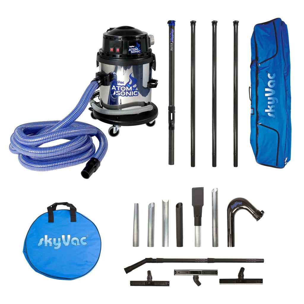 skyVac Atom Sonic With High Reach Pole Set - Compact, Twin Motor, 45l Steel Drum - Commercial Cleaning Machines Ltd