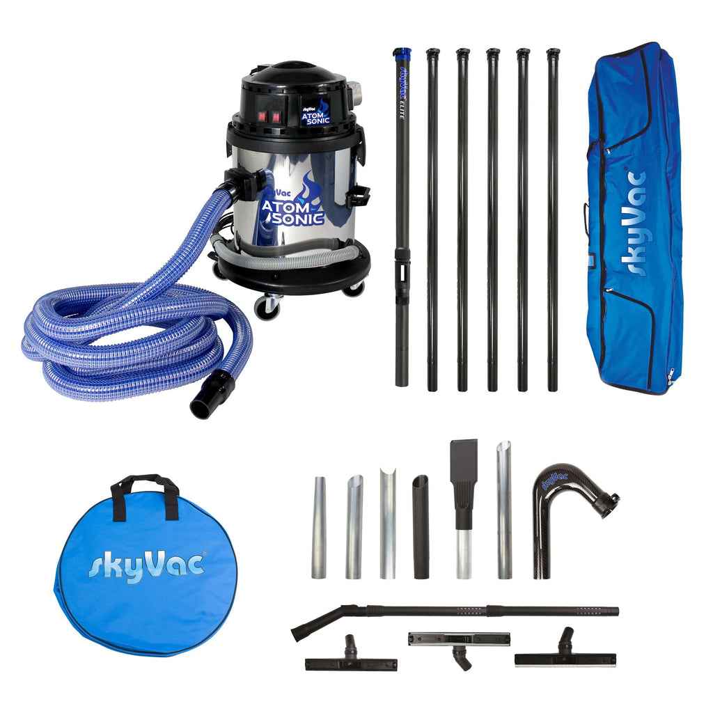 skyVac Atom Sonic With High Reach Pole Set - Compact, Twin Motor, 45l Steel Drum - Commercial Cleaning Machines Ltd