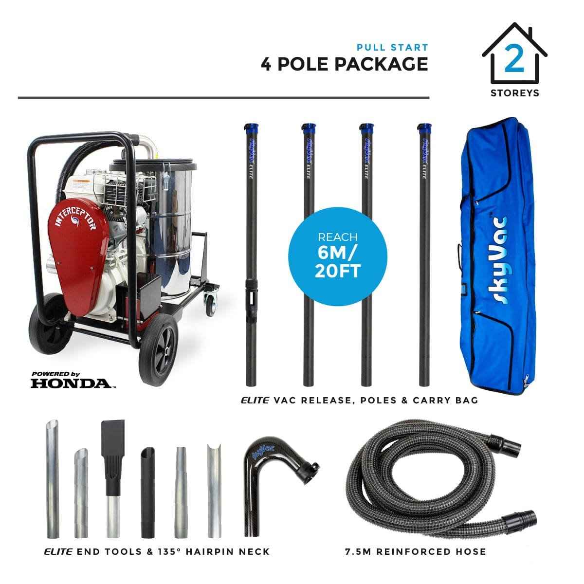skyVac Interceptor With High Reach Pole Set - On Board Honda Engine With Upto 155 Inch Water Lift - Commercial Cleaning Machines Ltd