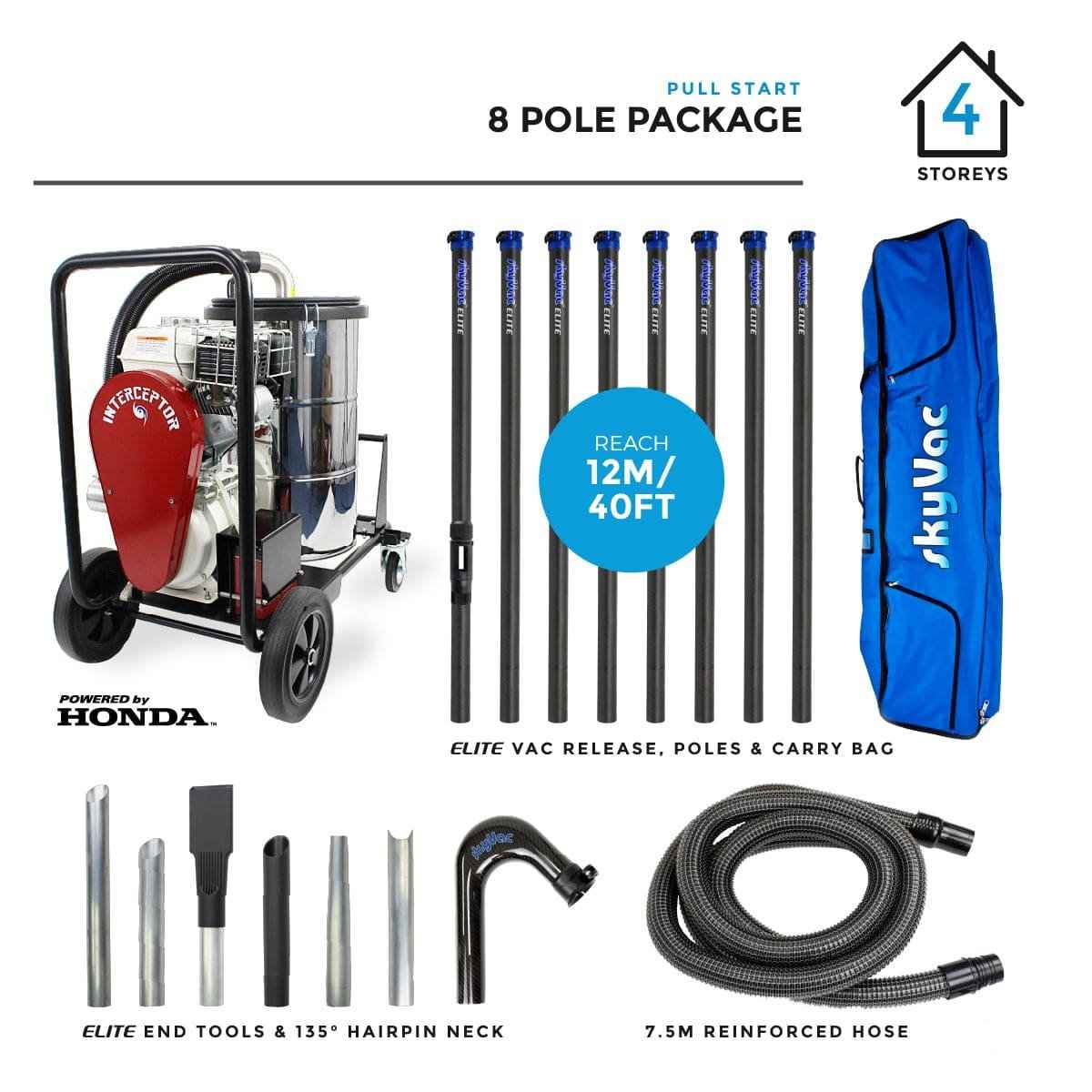 skyVac Interceptor With High Reach Pole Set - On Board Honda Engine With Upto 155 Inch Water Lift - Commercial Cleaning Machines Ltd
