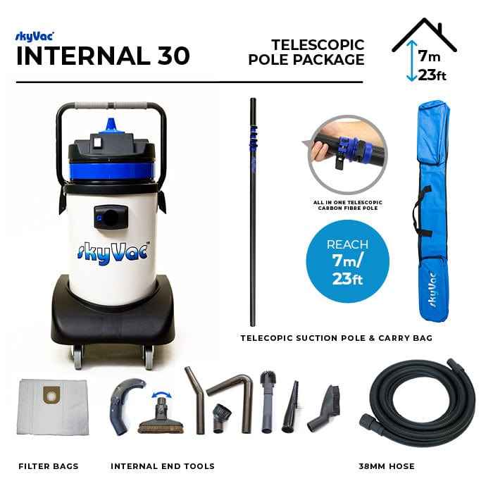 skyVac Internal 30 With High Suction Pole Set - Upto 40ft - 240v or 110v - Commercial Cleaning Machines Ltd