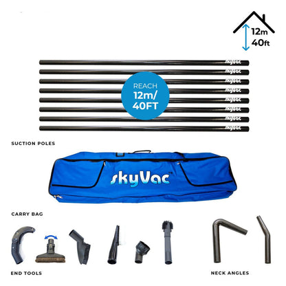 SkyVac Internal Suction Pole Set - 44mm Carbon Fibre Internal Cleaning Kit Upto 40ft - Commercial Cleaning Machines