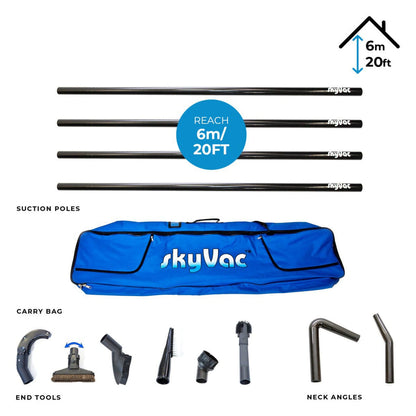 SkyVac Internal Suction Pole Set - 44mm Carbon Fibre Internal Cleaning Kit Upto 40ft - Commercial Cleaning Machines