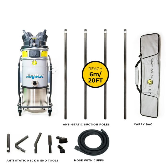 SkyVac Atex A37G With High Suction Atex Certified Carbon Fibre Pole Set - Zone 22 - Commercial Cleaning Machines