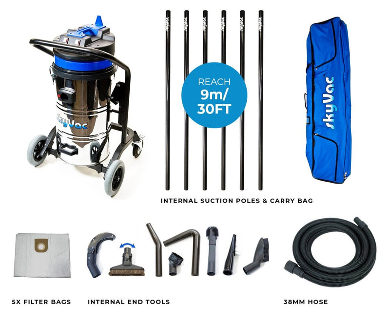 SkyVac Vacuum Cleaner 44mm 6 Pole Push Fit Set 30ft (9m) SkyVac Internal 78 With High Suction Pole Set - Upto 40ft - 240v Internal 78 Push Fit 6 Pole Kit - Buy Direct from Spare and Square