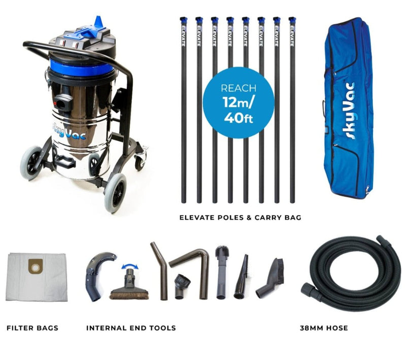 SkyVac Vacuum Cleaner 44mm 8 Pole Clamped Set 40ft (12m) SkyVac Internal 78 With High Suction Pole Set - Upto 40ft - 240v Internal 78 Elevate Clamped 8 Pole Kit - Buy Direct from Spare and Square