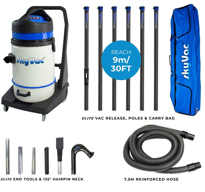 SkyVac Commercial Plus - With High Reach Pole Set - 3 Motor Machine With Up to 40ft Reach - Vacuum Cleaner