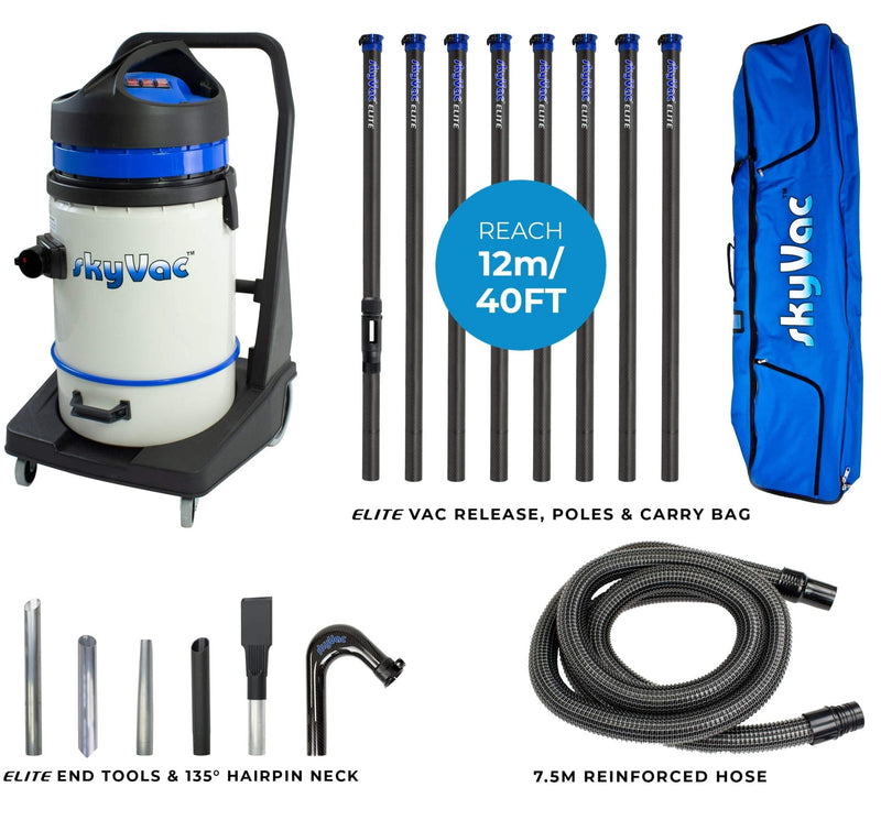 SkyVac Commercial Plus - With High Reach Pole Set - 3 Motor Machine With Up to 40ft Reach - Vacuum Cleaner