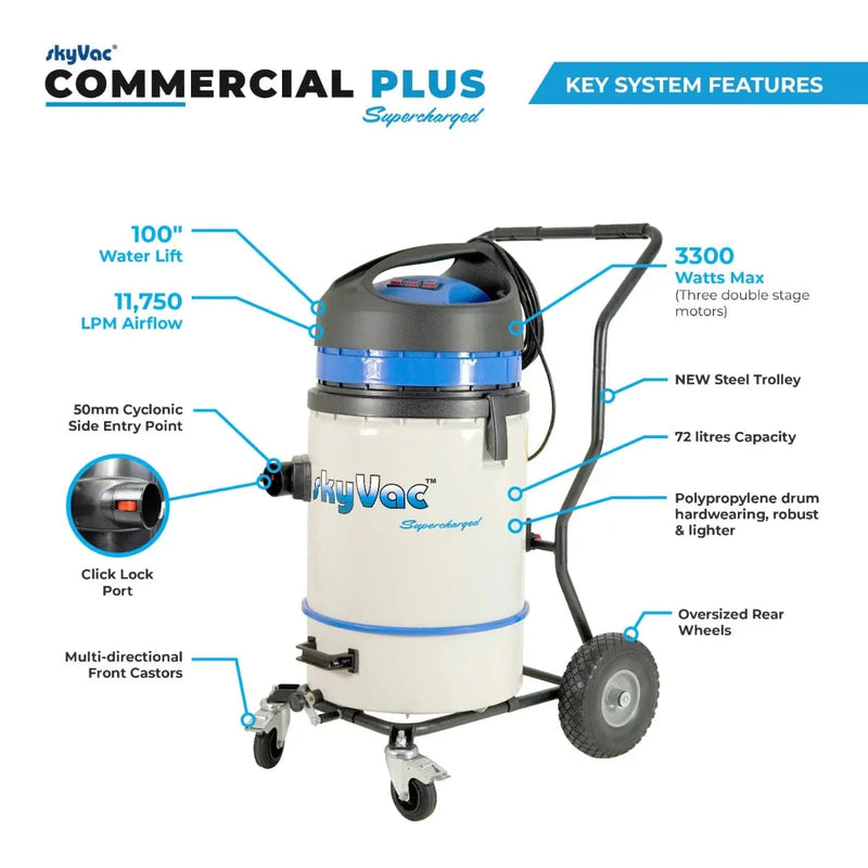 SkyVac Vacuum Cleaner skyVac Commercial 75 - Vacuum Only - Wet / Gutter Vac 240v Commercial 75 - Vacuum Only - Buy Direct from Spare and Square