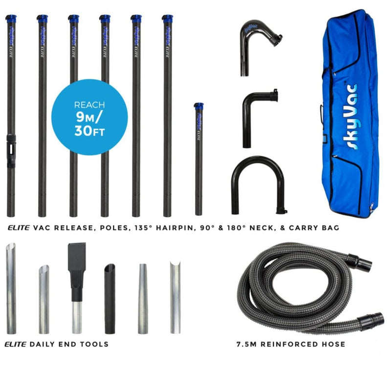 SkyVac Vacuum Spares 6 Elite Poles 30ft (9m) SkyVac External High Reach Elite Pole Set With Hose, Neck & Tool Set - 20ft to 40ft Elite Pole Set 6 Pole Kit - Buy Direct from Spare and Square