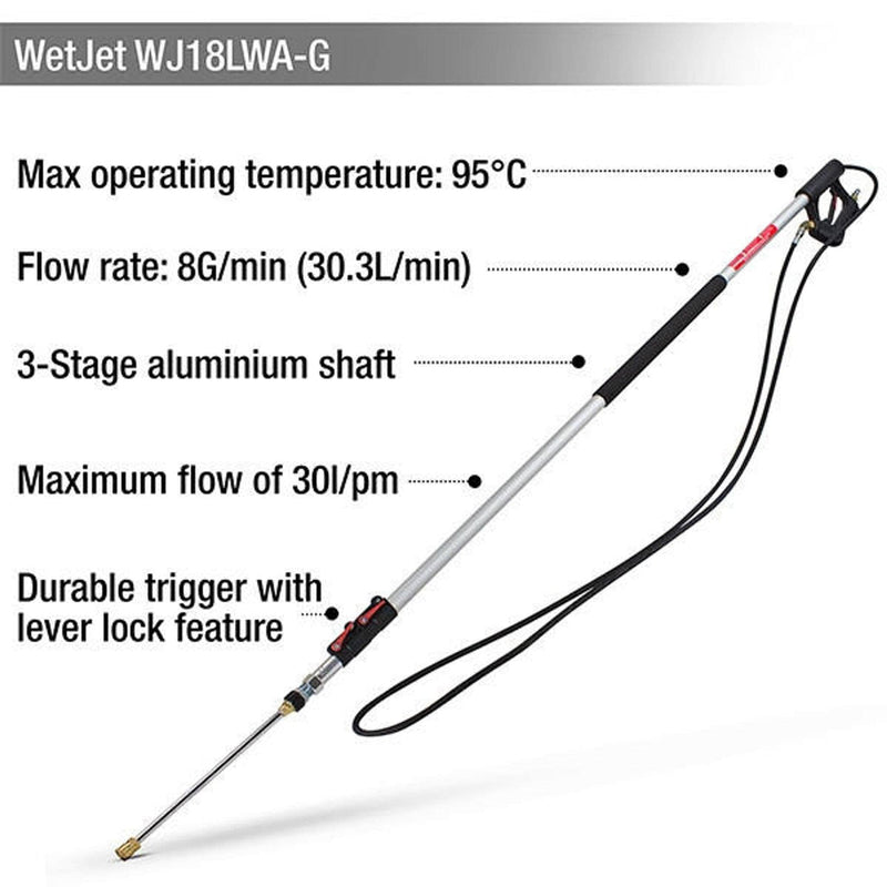 WetJet Pressure Washer Spares WetJet 18ft Aluminium High Pressure Telescopic Lance - QR Inlet WJ18LWA-G - Buy Direct from Spare and Square