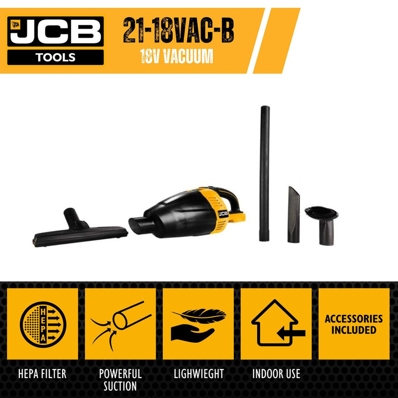 JCB Vacuum Cleaner JCB 18v Cordless Handheld Vacuum Cleaner - *Vacuum Only* 21-18VAC-B - Buy Direct from Spare and Square