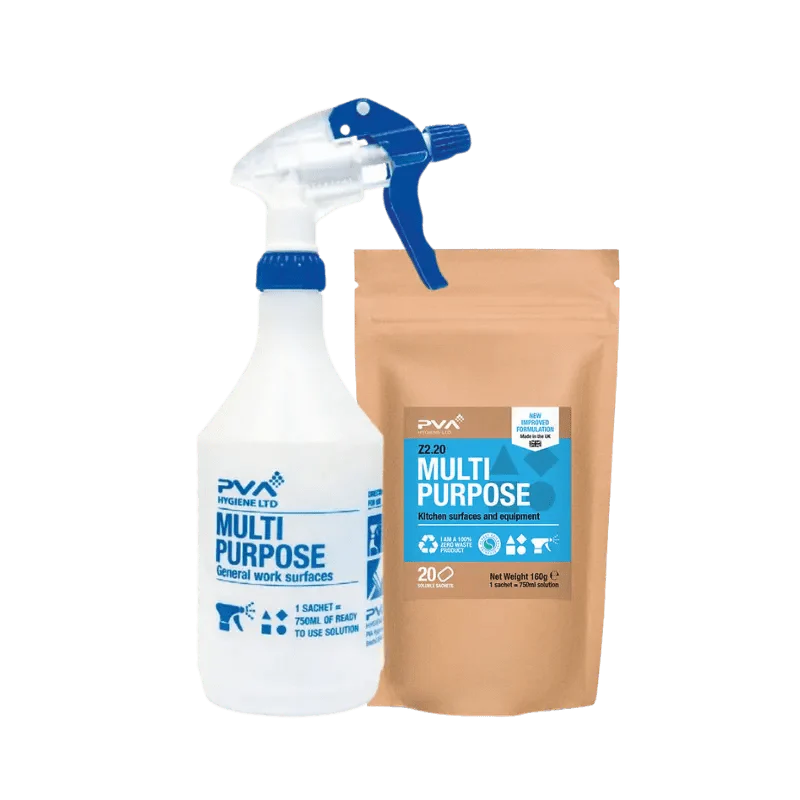 PVA Hygiene Cleaning Chemicals PVA Multi Purpose Trigger Bottle Starter Pack With 20 Sachets C2+B2:20 - Buy Direct from Spare and Square