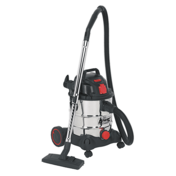 Sealey Vacuum Cleaner Sealey 1400w 20 Litre Wet and Dry Vacuum Cleaner - Stainless Drum - Power Take Off PC200SDAUTO - Buy Direct from Spare and Square